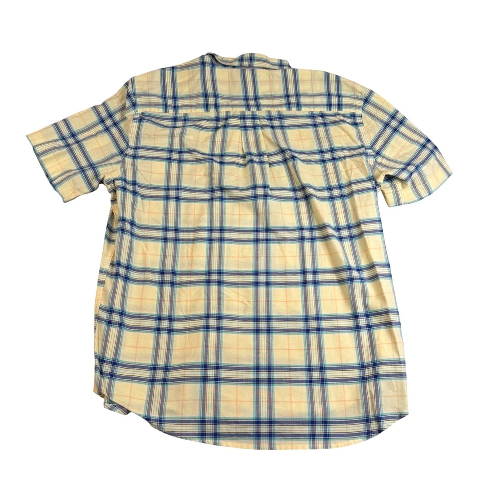 St Johns Bay Mens XL Yellow Blue Plaid ShortSleeve Button Down Performance Shirt